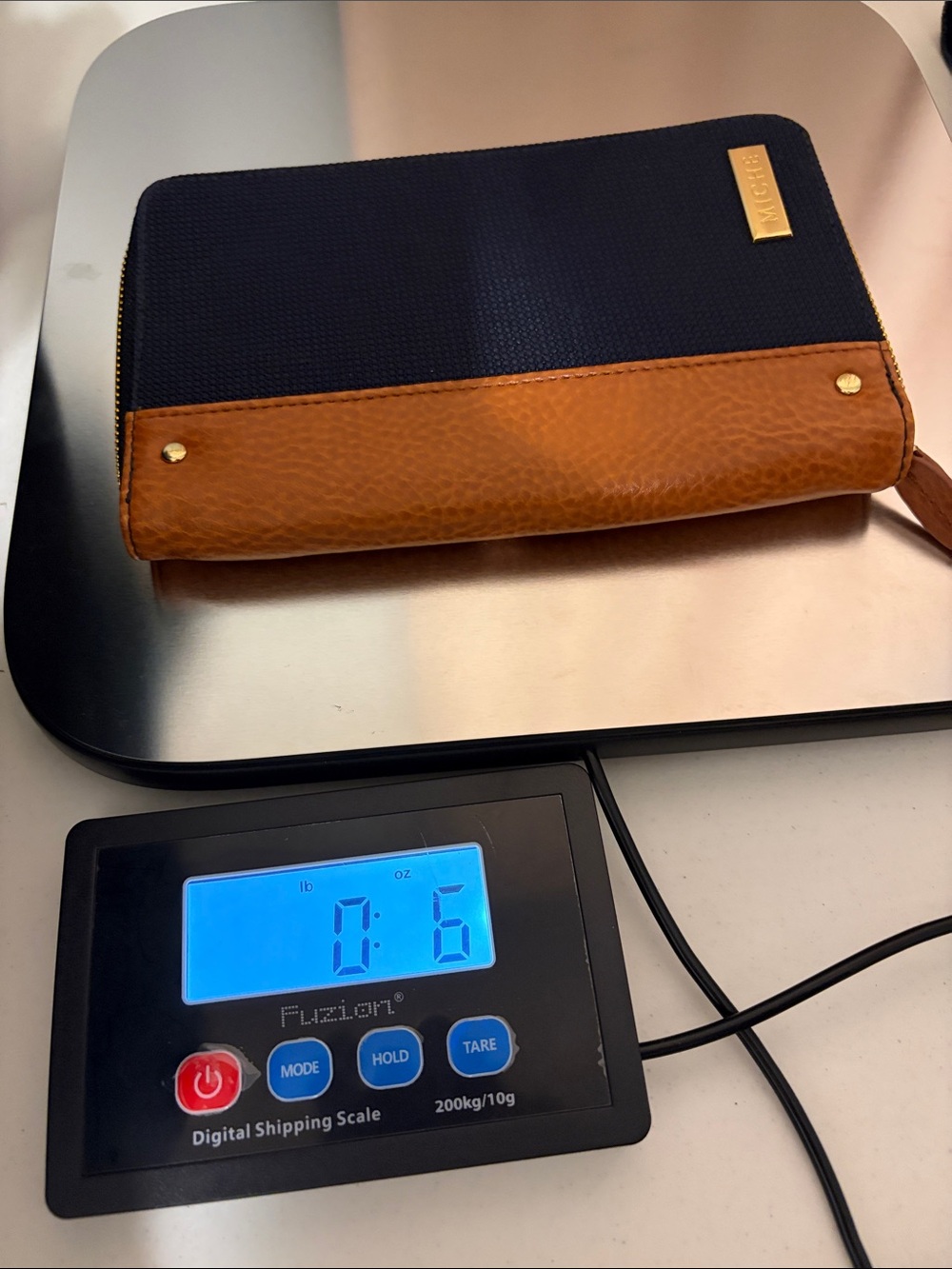 Miche Zip Around Organizer Wallet Denim Blue Cognac Tan Gold Hardware EUC - Picture 8 of 9